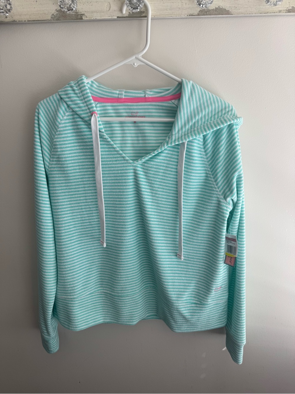 Vineyard Vines Mint Green and White Striped Hooded Sweater